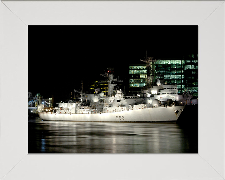 HMS Somerset (F82) Photo Print - Floodlit London 2006 - Royal Navy Type 23 Frigate Hampshire Prints 10 x 8 White Frame No