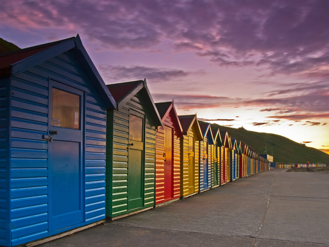Whitby beach huts Yorkshire at sunset Photo Print - Canvas - Framed Photo Print - Hampshire Prints