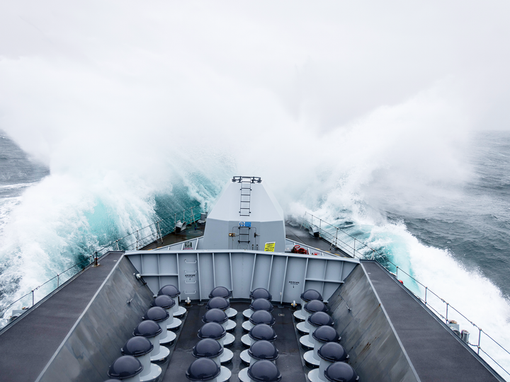 HMS Portland F79 Type 23 Frigate March 2024 In Rough Seas