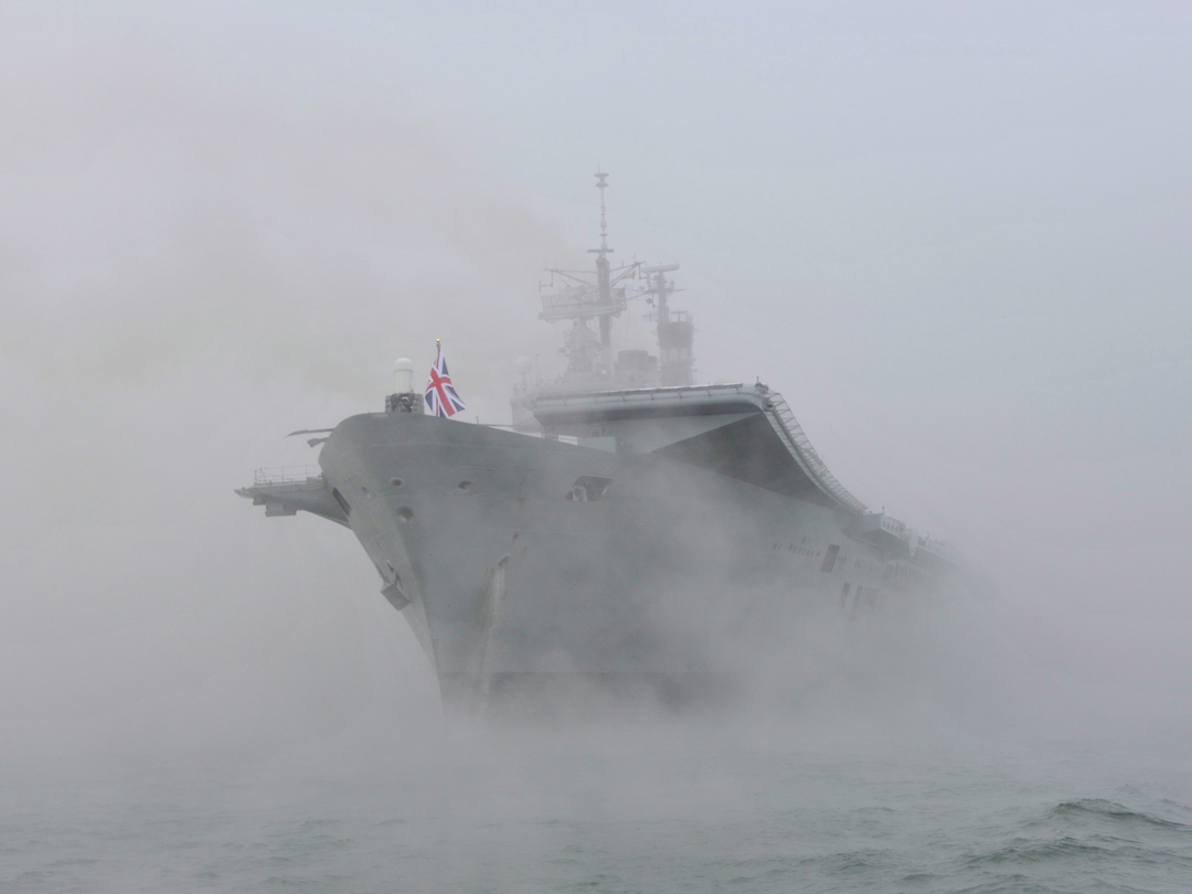 HMS Ark Royal (R07) Royal Navy Invincible Class Aircraft Carrier At Anchor in Mist Photo Print Wall Art Decor Posters, Prints, & Visual Artwork Hampshire Prints 6 x 4 No Frame No