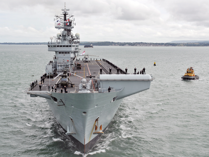 HMS Illustrious (R06) Royal Navy Invincible Class Aircraft Carrier Entering Harbour Bow View Photo Print Wall Art Decor - Posters, Prints, & Visual Artwork - by Hampshire Prints (image 1 of 9)