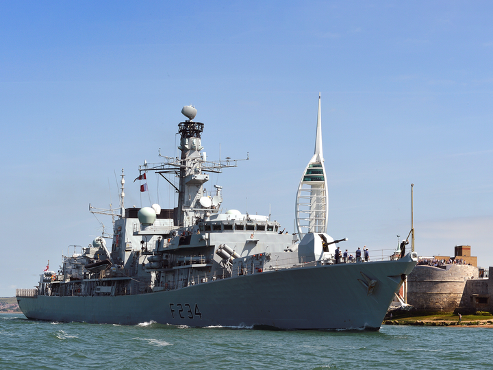 HMS Iron Duke F234 Type 23 Frigate June 2014 Leaving Portsmouth