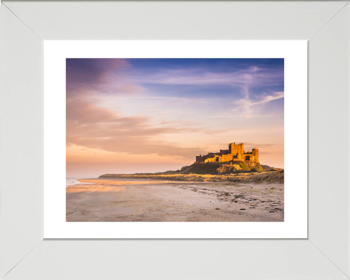 Bamburgh Castle Northumberland from the beach at sunset Photo Print - Canvas - Framed Photo Print - Hampshire Prints