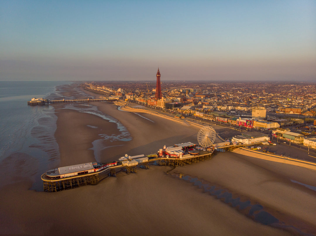 Blackpool beach Lancashire at sunset from above Photo Print - Canvas - Framed Photo Print - Hampshire Prints