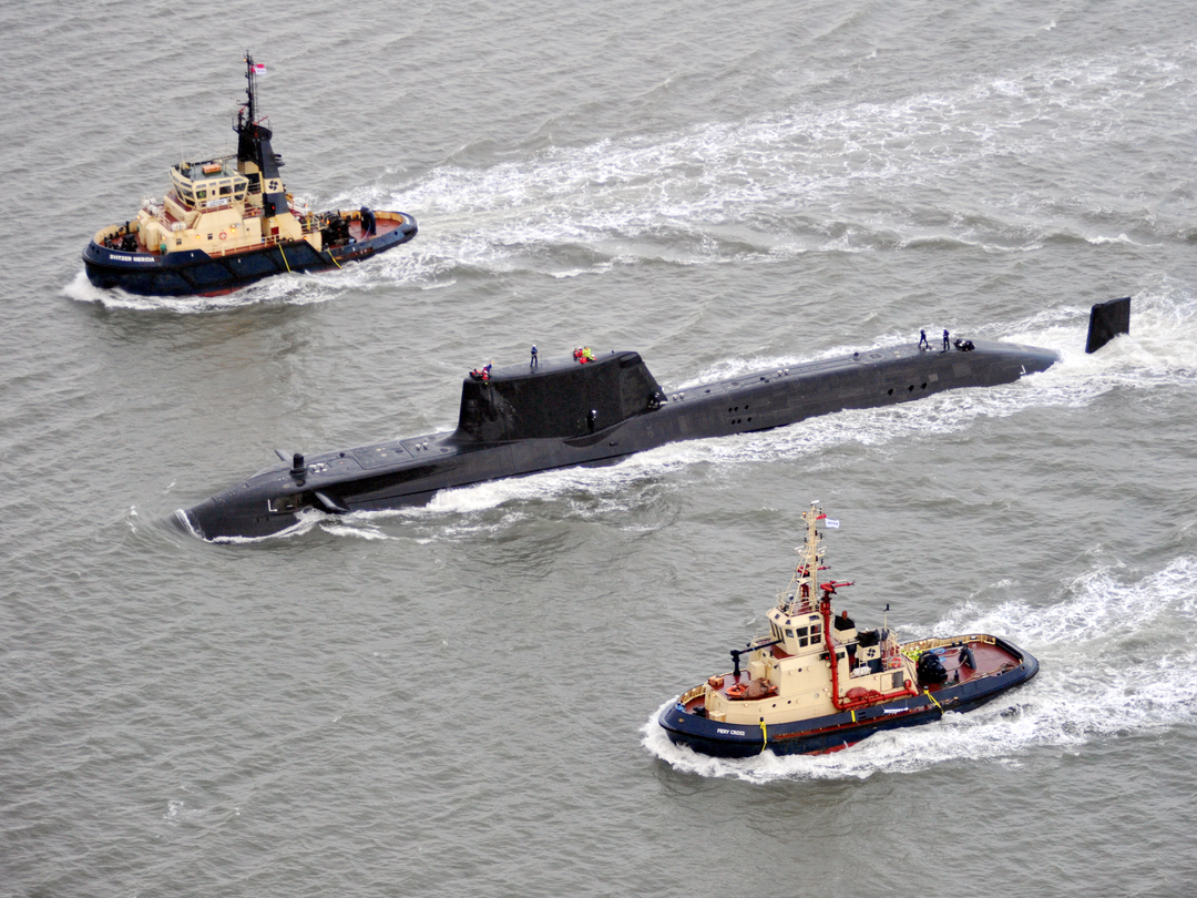 HMS Astute S119 Astute Class Submarine 2009 With Tugs Faslane