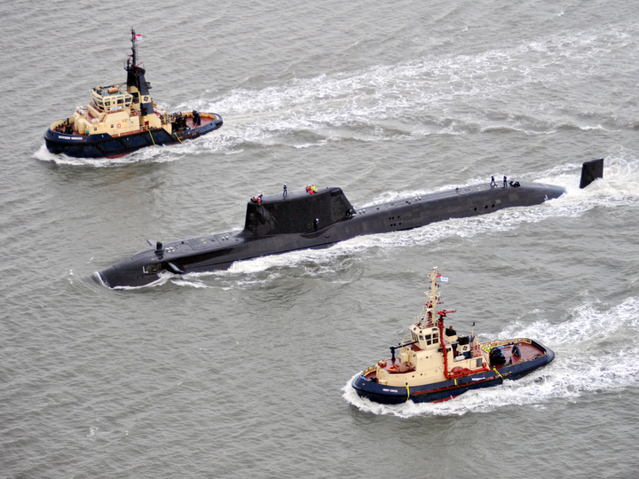 HMS Astute S119 Astute Class Submarine 2009 With Tugs Faslane