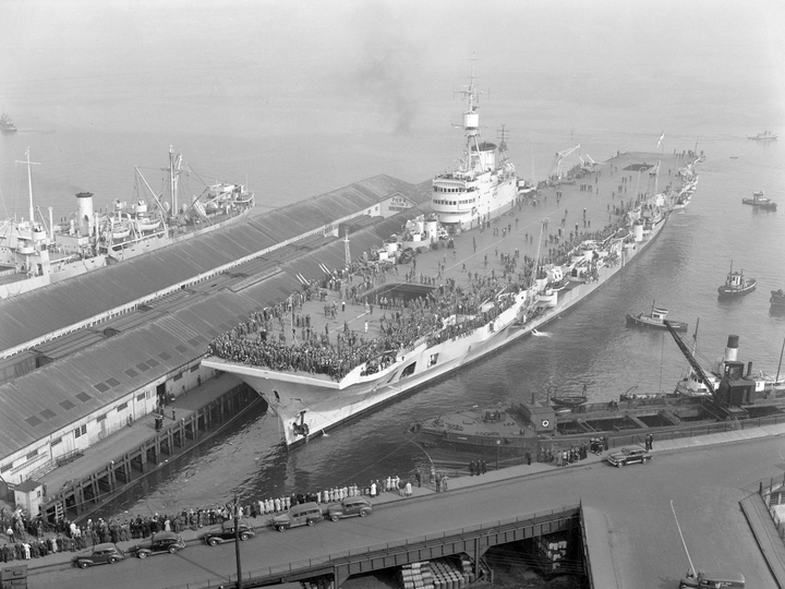 HMS Implacable (R86) Royal Navy Implacable Class Aircraft Carrier Vancouver 1947 Photo Print Wall Art Decor - Posters, Prints, & Visual Artwork - by Hampshire Prints (image 1 of 9)