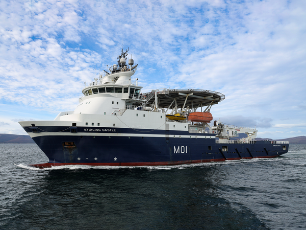 HMS Stirling Castle M01 Mine Countermeasures Support Vessel At Sea 2025