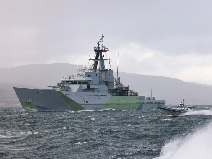 HMS Tyne (P281) Photo Print - With USV Oct 2025 - Royal Navy River Class Patrol Vessel