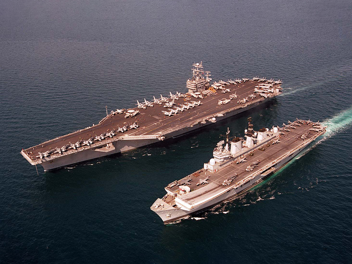 HMS Illustrious (R06) Photo Print - With USS John C. Stennis 1998 - Royal Navy Invincible Class Aircraft Carrier