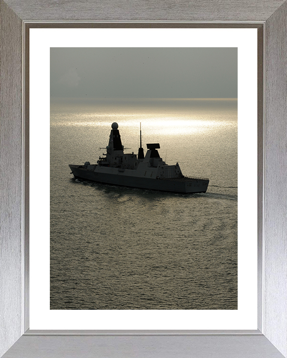 HMS Daring (D32) Photo Print - At Sunset 2010 - Royal Navy Type 45 Destroyer Hampshire Prints 10 x 8 Silver Frame Yes