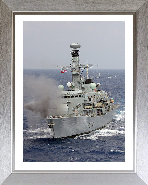 HMS Iron Duke (F234) Photo Print - Fires 4.5 Inch Gun - Royal Navy Type 23 Frigate Hampshire Prints 10 x 8 Silver Frame Yes