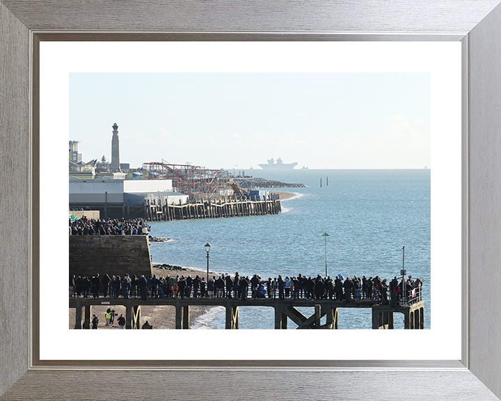 HMS Prince of Wales (R09) Photo Print - Southsea 2025 - Royal Navy Queen Elizabeth Class Aircraft Carrier Posters, Prints, & Visual Artwork Hampshire Prints 10 x 8 Silver Frame Yes