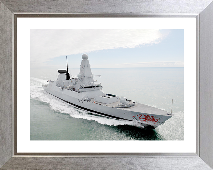 HMS Dragon (D35) Royal Navy Type 45 Destroyer High Starboard Bow View Photo Print Wall Art Decor Posters, Prints, & Visual Artwork Hampshire Prints 10 x 8 Silver Frame Yes