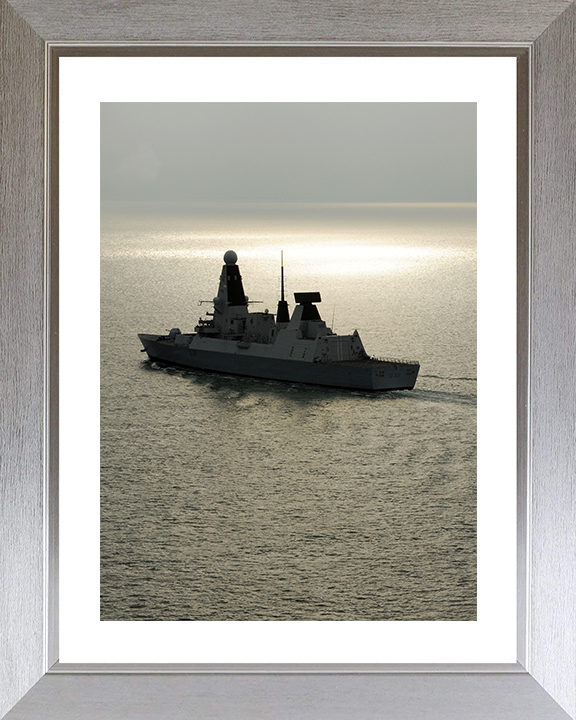 HMS Daring (D32) Royal Navy Type 45 Destroyer At Sunset 2010 Photo Print Wall Art Decor Posters, Prints, & Visual Artwork Hampshire Prints 10 x 8 Silver Frame Yes
