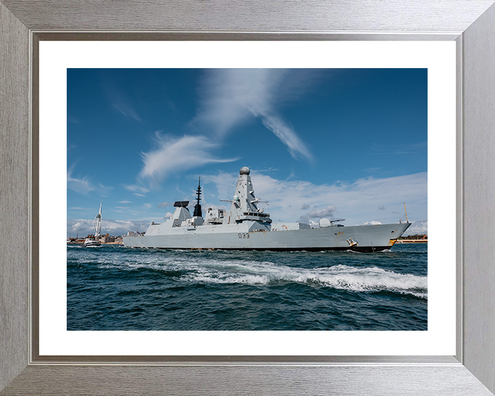 HMS Dauntless (D33) Photo Print - Exiting Portsmouth 2025 - Royal Navy Type 45 Destroyer Hampshire Prints 10 x 8 Silver Frame Yes