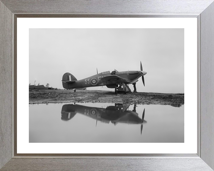 RAF Hurricane Mark IIB Reflections Photo Print - Royal Air Force Aircraft Hampshire Prints 10 x 8 Silver Frame Yes