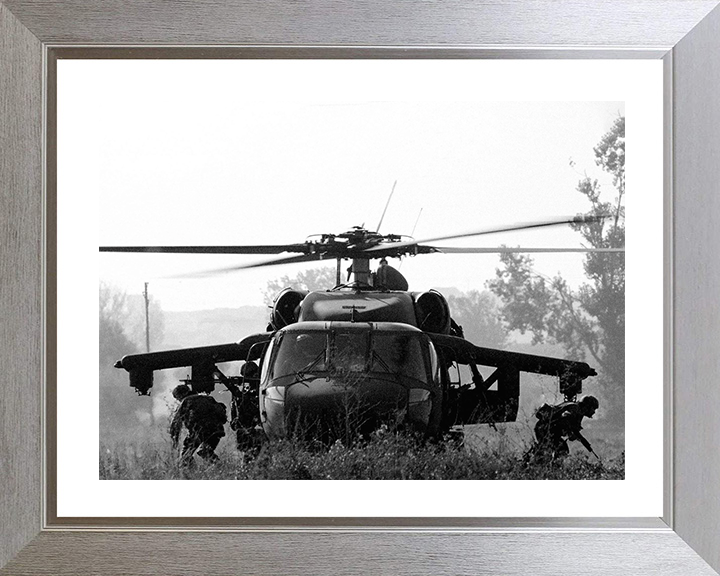 Light Infantry Soldiers deploy from American Blackhawk Helicopter Photo Print - British Army