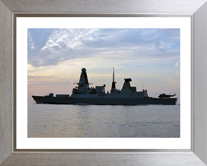 HMS Diamond (D34) Photo Print - Port Side Silhouette 2012 - Royal Navy Type 45 Destroyer Hampshire Prints 10 x 8 Silver Frame Yes