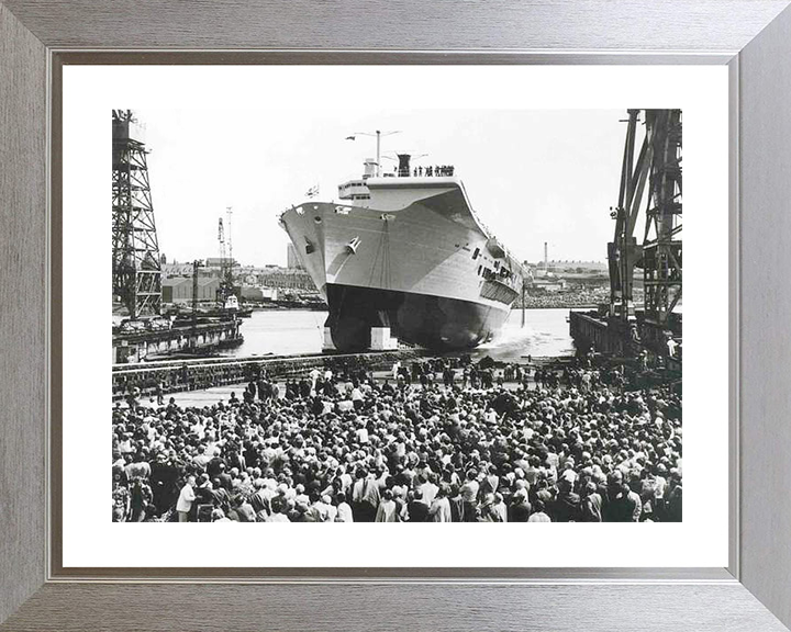HMS Ark Royal (R07) Royal Navy Invincible Class Aircraft Carrier Launch Photo Print Wall Art Decor Posters, Prints, & Visual Artwork Hampshire Prints 10 x 8 Silver Frame Yes