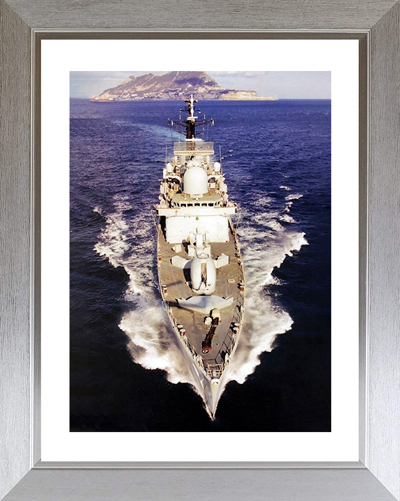 HMS Cardiff (D108) Royal Navy Type 42 Destroyer Off Gibraltar Photo Print Wall Art Decor Posters, Prints, & Visual Artwork Hampshire Prints 10 x 8 Silver Frame Yes