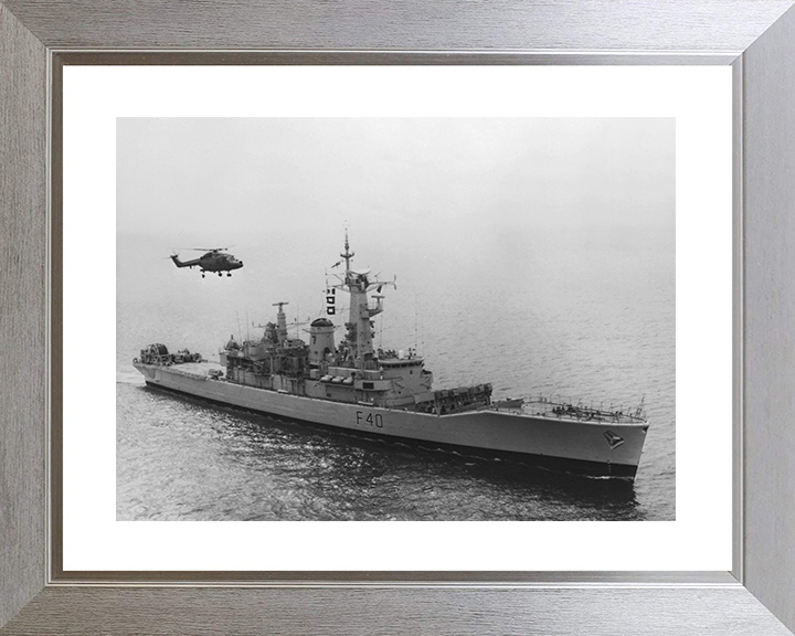 HMS Sirius (F40) Photo Print - With Helicopter - Royal Navy Leander Class Frigate Posters, Prints, & Visual Artwork Hampshire Prints 10 x 8 Silver Frame Yes