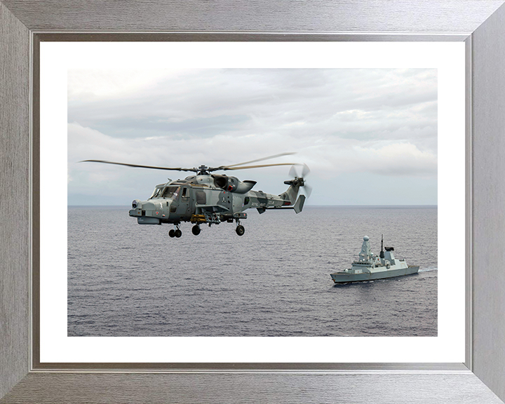 HMS Defender (D36) Photo Print - With Wildcat 2021 - Royal Navy Type 45 Destroyer Hampshire Prints 10 x 8 Silver Frame Yes