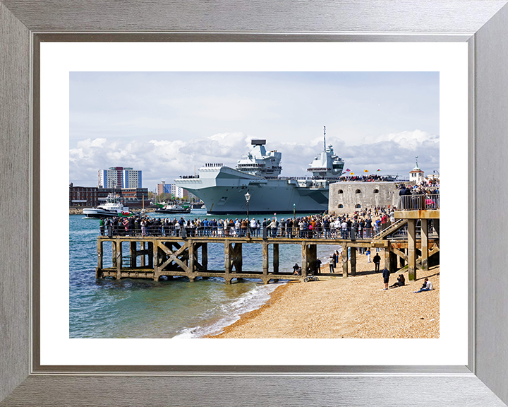 HMS Prince of Wales (R09) Photo Print - Round Tower 2025 - Royal Navy Queen Elizabeth Class Aircraft Carrier Hampshire Prints 10 x 8 Silver Frame Yes