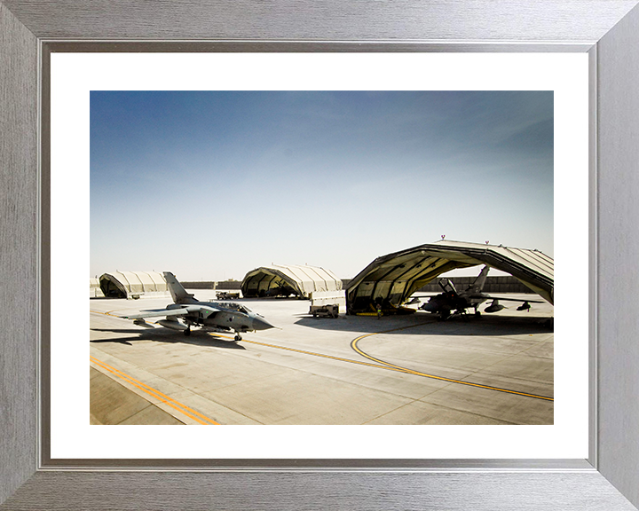 RAF Tornado GR4 Jet at Kandahar airfield in Afghanistan Photo Print - Royal Air Force Aircraft Posters, Prints, & Visual Artwork Hampshire Prints 10 x 8 Silver Frame Yes