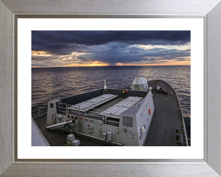 HMS Dragon (D35) Royal Navy Type 45 Destroyer Forecastle Sunset Photo Print Wall Art Decor Posters, Prints, & Visual Artwork Hampshire Prints 10 x 8 Silver Frame Yes