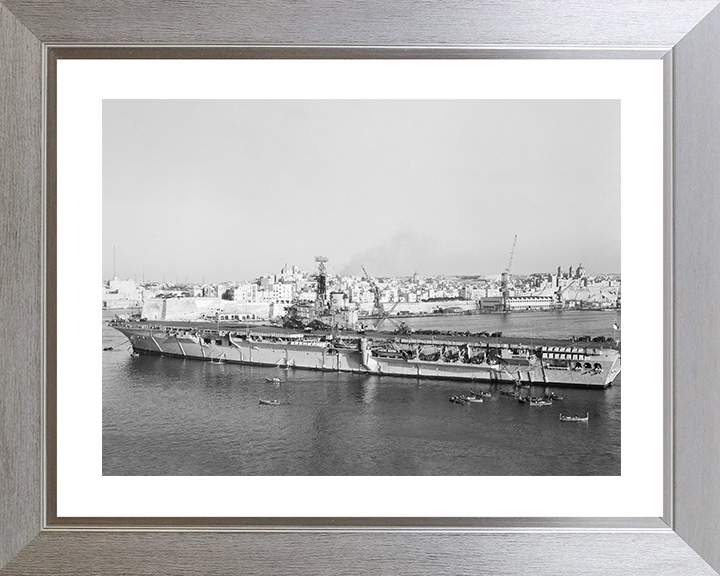 HMS Albion (R07) Royal Navy Centaur Class Carrier Grand Harbour Valletta Photo Print Wall Art Naval Decor Posters, Prints, & Visual Artwork Hampshire Prints 10 x 8 Silver Frame Yes