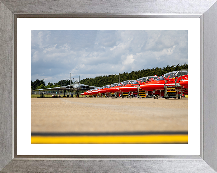 RAF Avro Vulcan Bomber with the Red Arrows Photo Print - Royal Air Force Aircraft Posters, Prints, & Visual Artwork Hampshire Prints 10 x 8 Silver Frame Yes