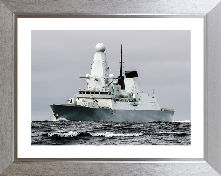 HMS Diamond (D34) Royal Navy Type 45 Destroyer Low Port Bow View Photo Print Wall Art Decor Posters, Prints, & Visual Artwork Hampshire Prints 10 x 8 Silver Frame Yes
