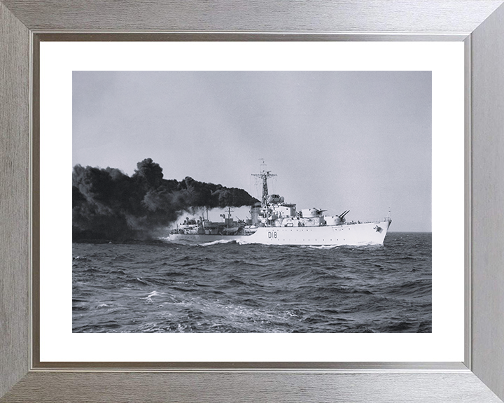 HMS St. Kitts (D18) Photo Print - At Sea 1951 - Royal Navy Battle Class Destroyer Posters, Prints, & Visual Artwork Hampshire Prints 10 x 8 Silver Frame Yes