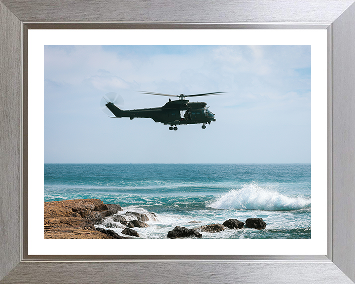 RAF Puma Helicopter in flight Photo Print - Royal Air Force Aircraft Hampshire Prints 10 x 8 Silver Frame Yes