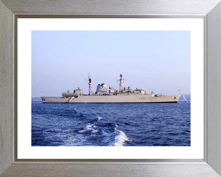 HMS Battleaxe (F89) Royal Navy Type 22 Frigate At Anchor Photo Print Wall Art Decor Posters, Prints, & Visual Artwork Hampshire Prints 10 x 8 Silver Frame Yes