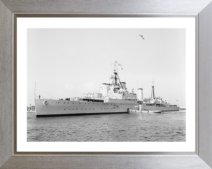 HMS Kenya (C14) Photo Print - Sweden 1958 - Royal Navy Fiji Class Light Cruiser Hampshire Prints 10 x 8 Silver Frame Yes
