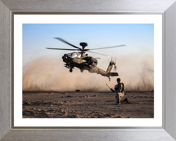 Army Apache Echo Helicopter and JTAC Photo Print - British Army Hampshire Prints 10 x 8 Silver Frame Yes