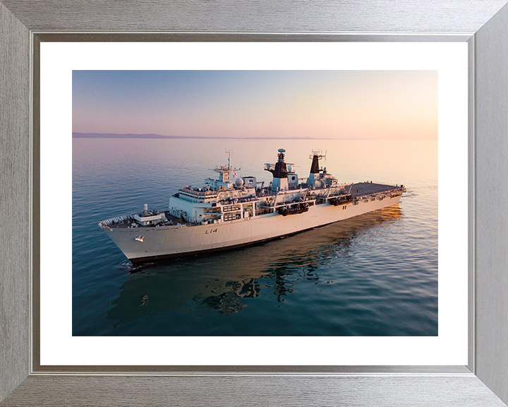 HMS Albion (L14) Royal Navy Albion Class Amphibious Ship At Sunset Photo Print Wall Art Naval Decor Posters, Prints, & Visual Artwork Hampshire Prints 10 x 8 Silver Frame Yes