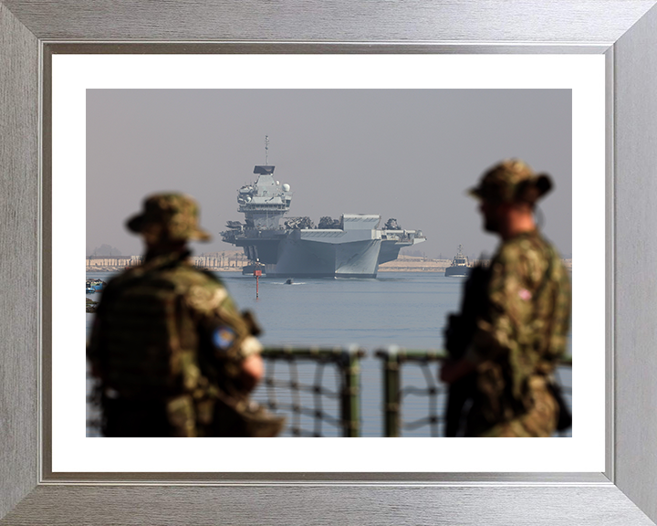 HMS Prince of Wales (R09) Photo Print - Suez Canal - Royal Navy Queen Elizabeth Class Aircraft Carrier Hampshire Prints 10 x 8 Silver Frame Yes