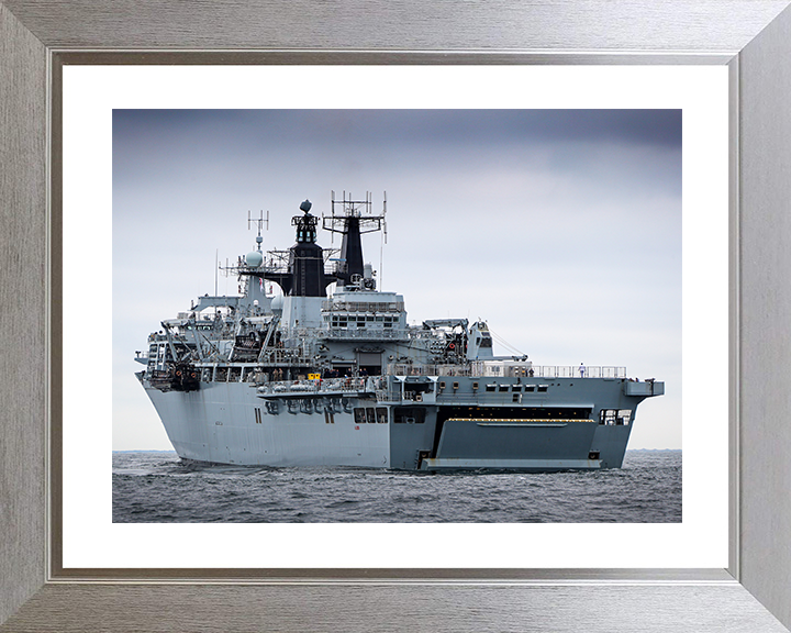 HMS Albion (L14) Royal Navy Albion Class Amphibious Ship Port Quarter View Photo Print Wall Art Naval Decor Posters, Prints, & Visual Artwork Hampshire Prints 10 x 8 Silver Frame Yes