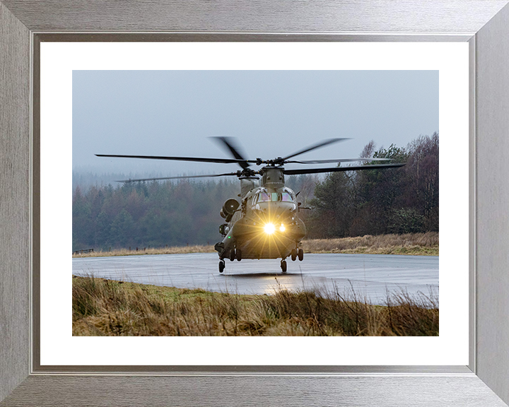 RAF Chinook Helicopter Landing at Dusk 2026 Photo Print Royal Air Force Aircraft Wall Art Aviation Decor Posters, Prints, & Visual Artwork Hampshire Prints 10 x 8 Silver Frame Yes