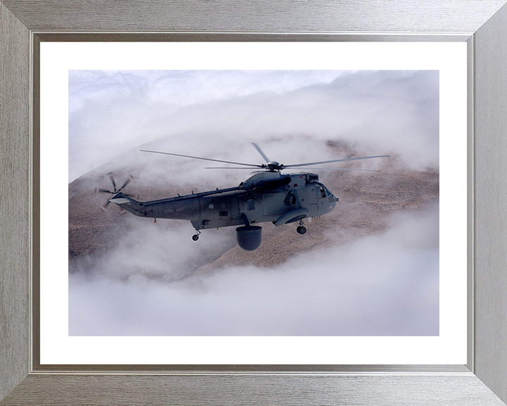Sea King MK7 Helicopter Flying Over Oman 2005 Photo Print - Royal Navy Aircraft Posters, Prints, & Visual Artwork Hampshire Prints 10 x 8 Silver Frame Yes
