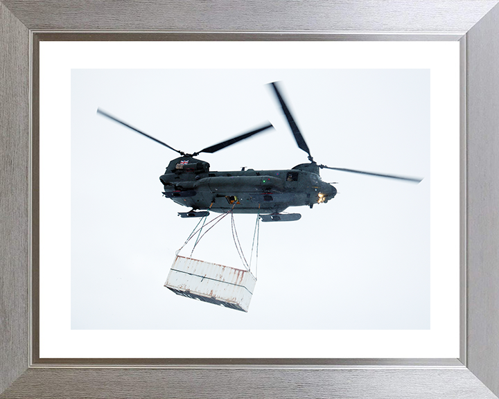 RAF Chinook Helicopter With Load Photo Print Royal Air Force Aircraft Wall Art Aviation Decor Posters, Prints, & Visual Artwork Hampshire Prints 10 x 8 Silver Frame Yes