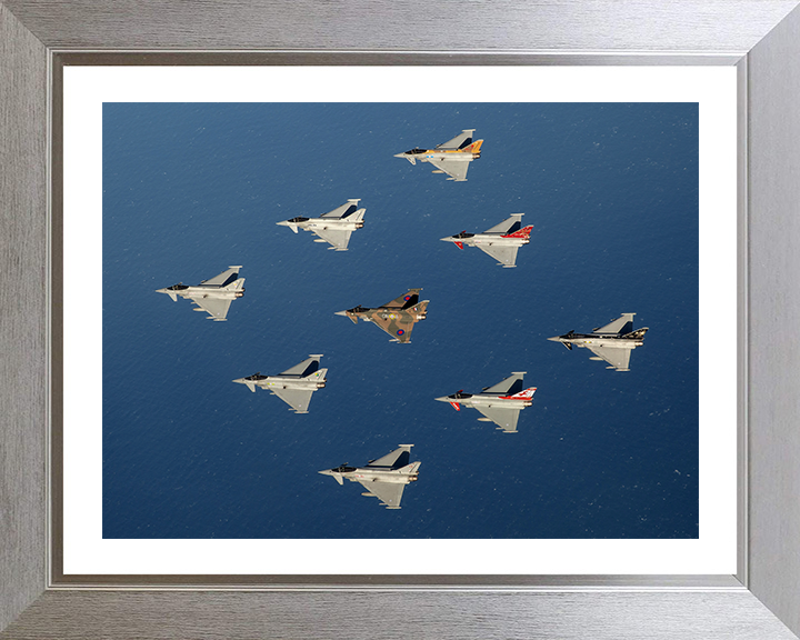RAF Typhoon diamond 9 formation Photo Print - Royal Air Force Aircraft Hampshire Prints 10 x 8 Silver Frame Yes