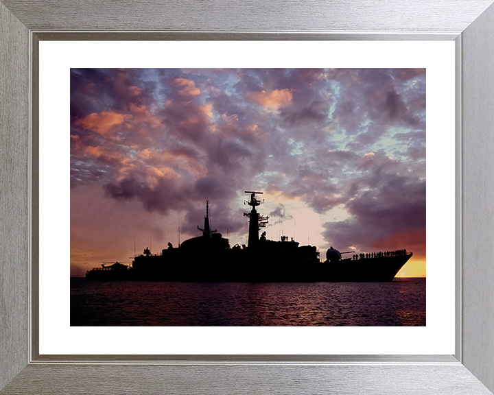 HMS Active (F171) Royal Navy Type 21 Frigate Photo Print at Sunset Warship Wall Art Posters, Prints, & Visual Artwork Hampshire Prints 10 x 8 Silver Frame Yes