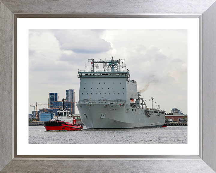 RFA Lyme Bay (L3007) Photo Print - With Tugs - Royal Fleet Auxiliary Bay Class Ship Hampshire Prints 10 x 8 Silver Frame Yes