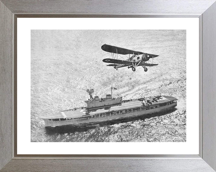 HMS Eagle (1918) Royal Navy Aircraft Carrier With Biplane Photo Print Wall Art Decor Posters, Prints, & Visual Artwork Hampshire Prints 10 x 8 Silver Frame Yes