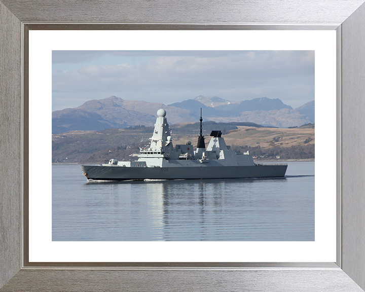 HMS Defender (D36) Royal Navy Type 45 Destroyer Port Side Reflections Photo Print Wall Art Decor Posters, Prints, & Visual Artwork Hampshire Prints 10 x 8 Silver Frame Yes