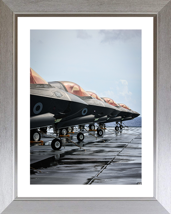 F-35 Lightening Lining a Flight Deck 2025 Photo Print - Royal Navy Aircraft Hampshire Prints 10 x 8 Silver Frame Yes
